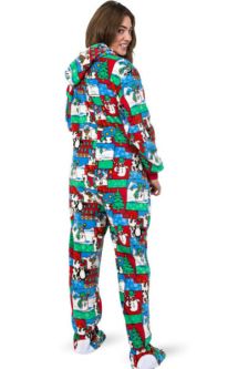 Winter Fun Christmas Adult Onesie Pajamas With Hood for Men & Women